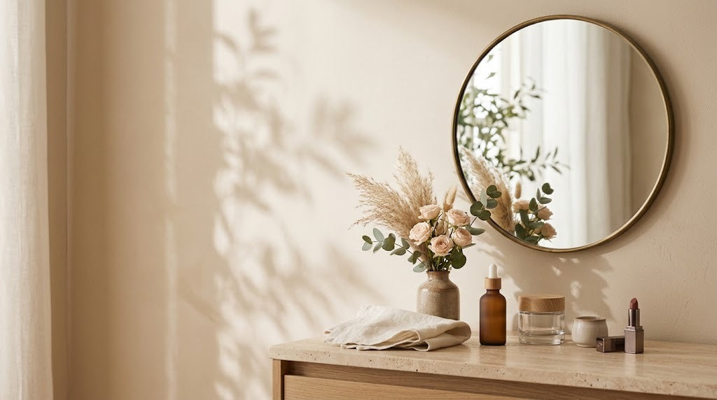 Beauty-vanity met spiegel en bloemen