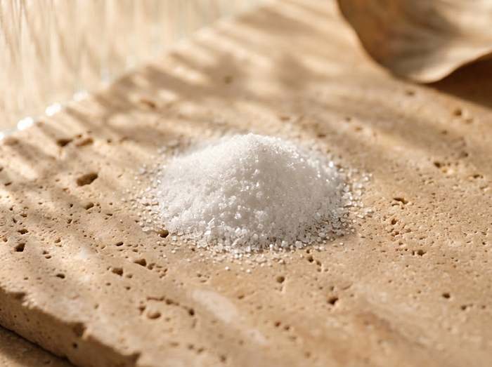 Niacinamide-poeder op travertin