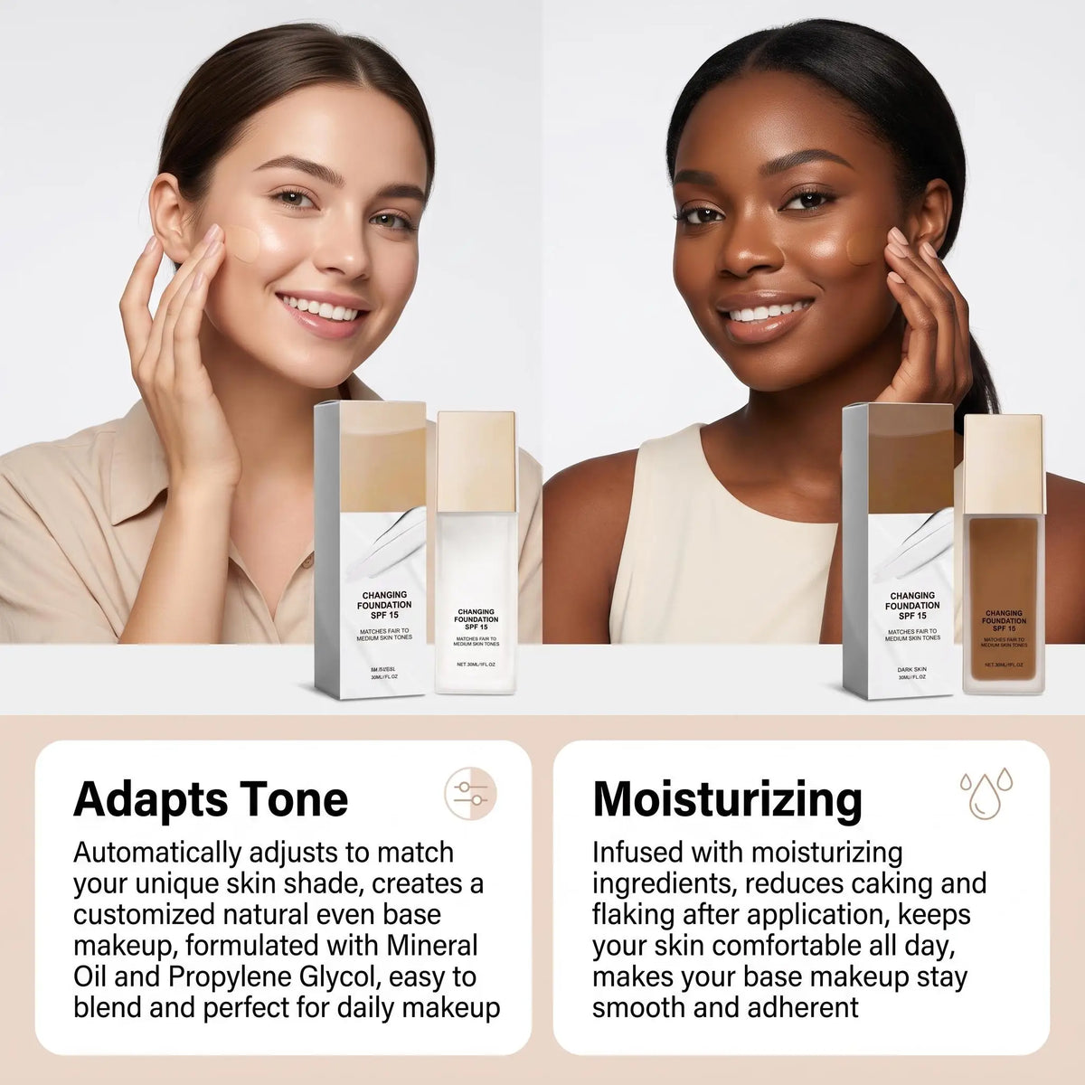 Changing Foundation op een lichte en een donkere huid