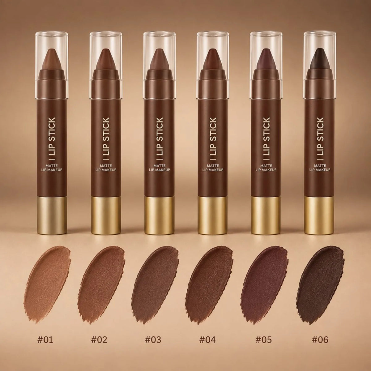 VelvetLine, zes tinten van #01 tot #06 met swatches