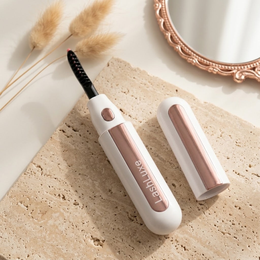 LashLuxe verwarmde wimperkruller op travertin