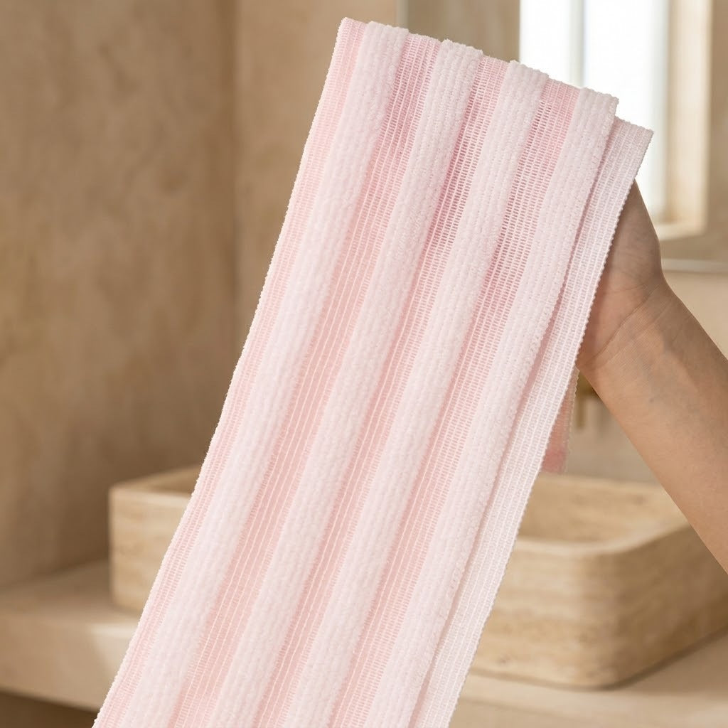 Roze scrubdoek in de hand